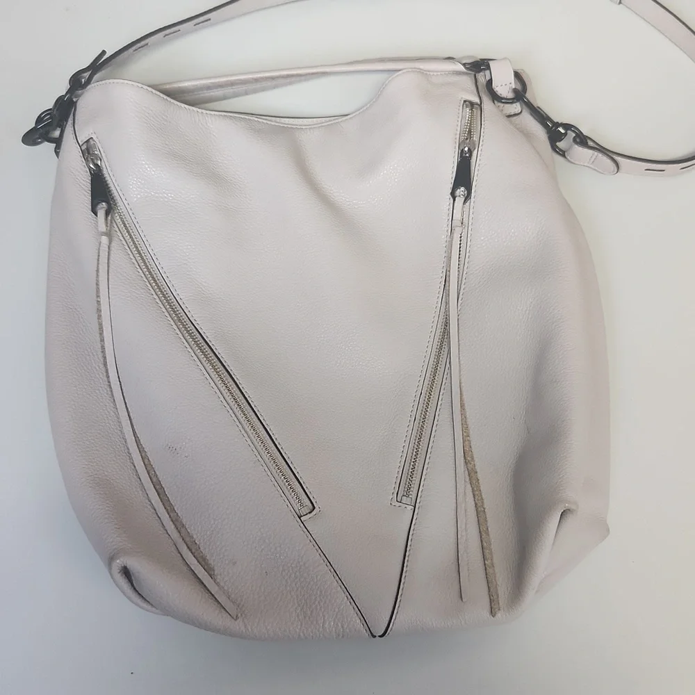 Rebecca Minkoff Gray‎ Leather Hobo Bag Fringe Detail Adjustable Strap